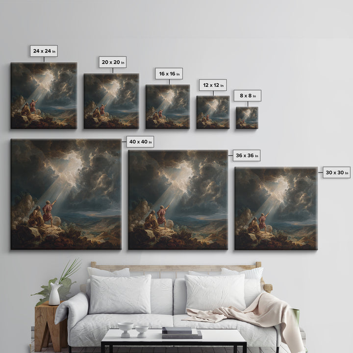 Prophets Beneath Storm Clouds Wall Art, Biblical Landscape Canvas Print, Christian Decor, Dramatic Baroque Fine Art Gift