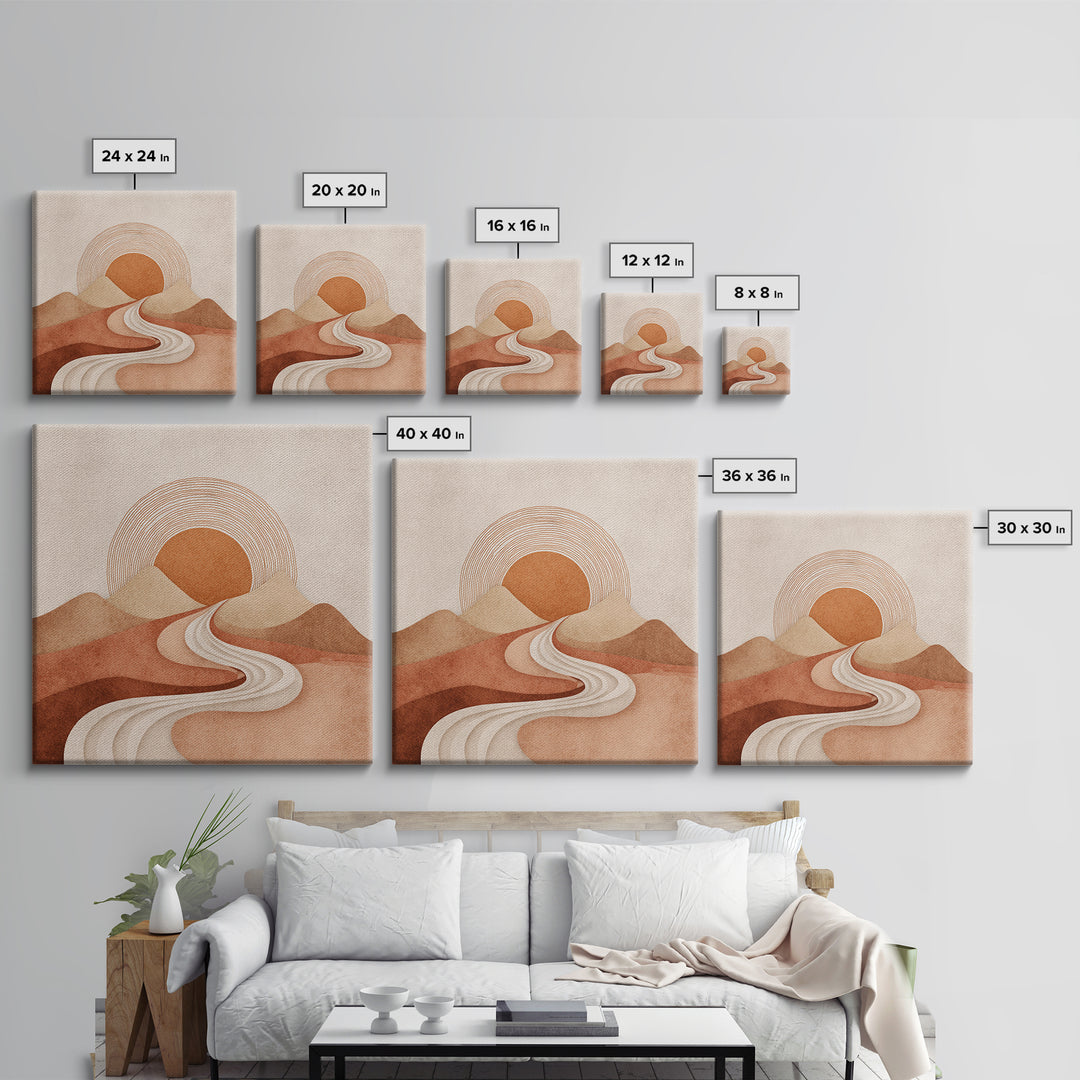 Boho Desert Landscape Wall Art, Terracotta Sunset Canvas Print, Southwestern Minimalist Decor, Earth Tone Living Room Art