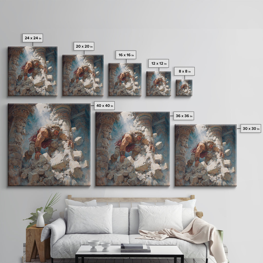 Ancient Titan Warrior In Crumbling Temple Wall Art, Greek Mythology Canvas Print, Dramatic Fantasy Ruins Home Decor Gift For Him