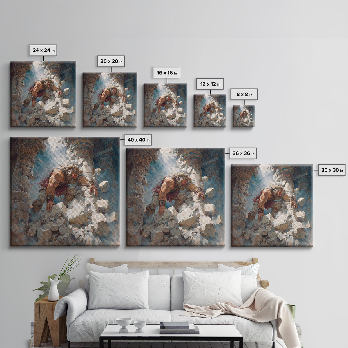Ancient Titan Warrior In Crumbling Temple Wall Art, Greek Mythology Canvas Print, Dramatic Fantasy Ruins Home Decor Gift For Him