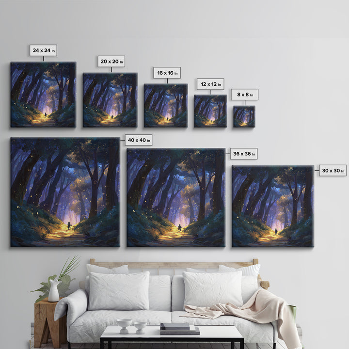 Enchanted Forest Path Wall Art, Whimsical Canvas Print, Firefly Woodland Decor, Fairy Tale Nursery Art, Magical Gift For Kids