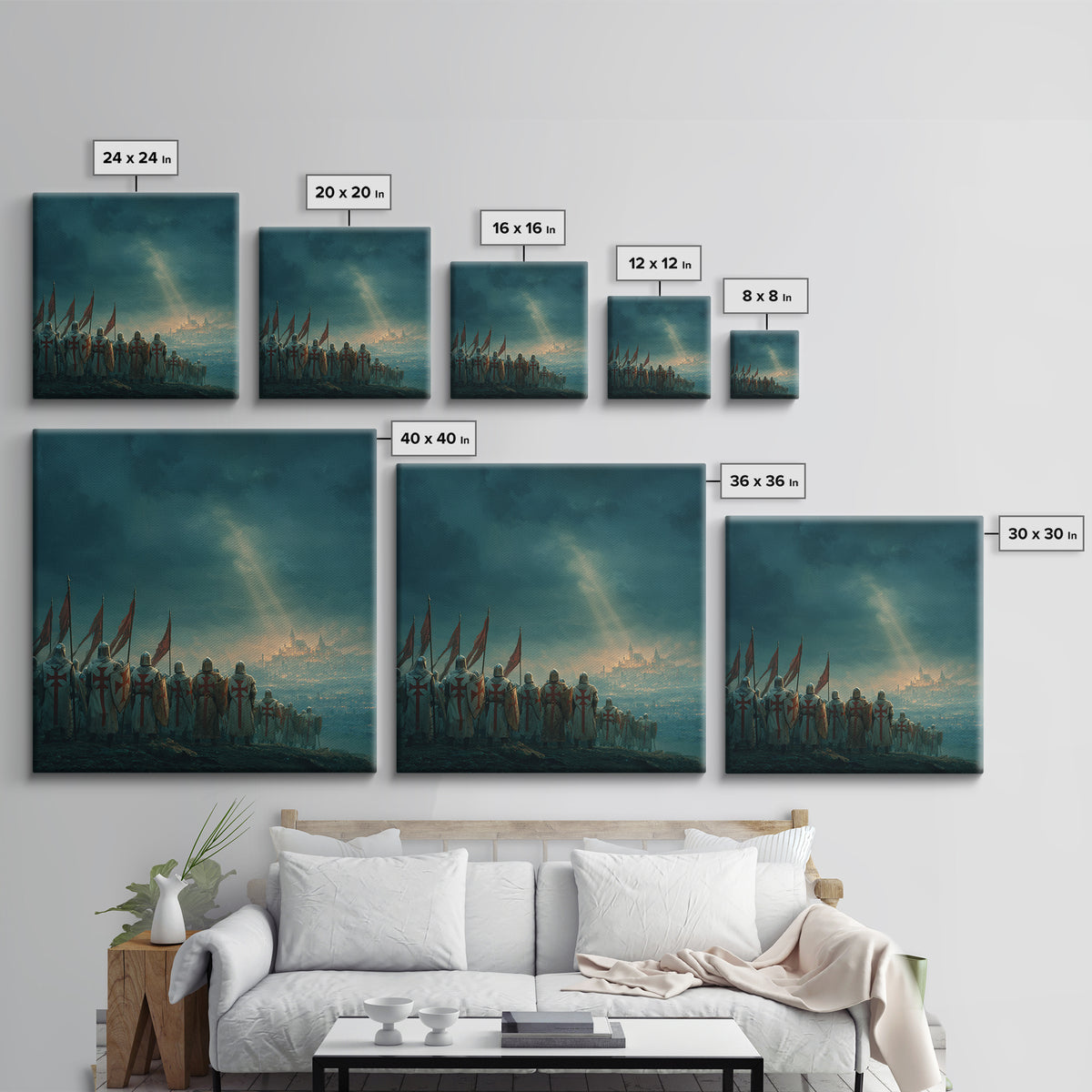 Templar Knights Over Misty Jerusalem Canvas Print, Medieval Fantasy Wall Art, Christian Decor, Crusader History Gift For Him