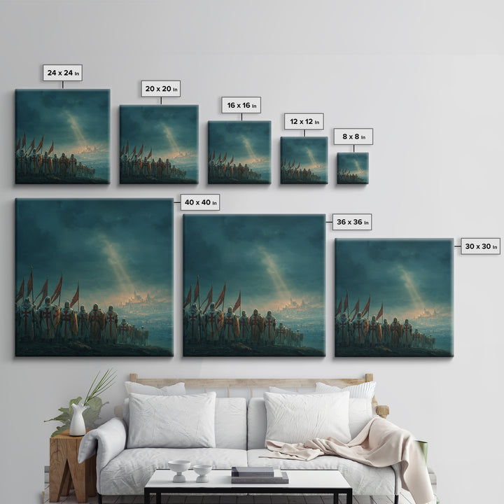 Templar Knights Over Misty Jerusalem Canvas Print, Medieval Fantasy Wall Art, Christian Decor, Crusader History Gift For Him