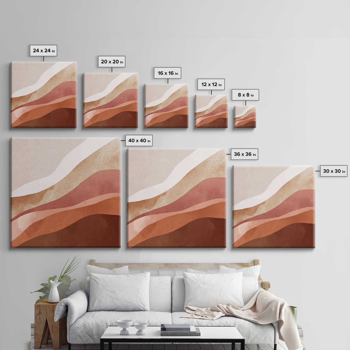 Terracotta Abstract Desert Layers Wall Art, Earth Tone Modern Decor, Neutral Canvas Print For Living Room And Bedroom Home Decor