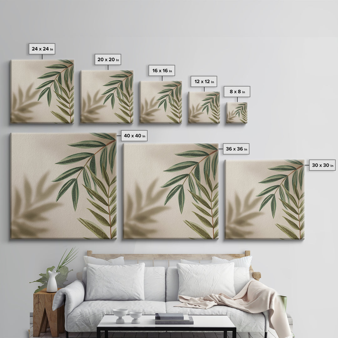 Olive Green Botanical Leaves Wall Art, Minimalist Nature Canvas Print, Japandi Neutral Home Decor For Living Room And Bedroom