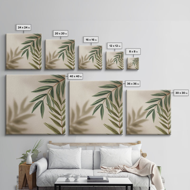Olive Green Botanical Leaves Wall Art, Minimalist Nature Canvas Print, Japandi Neutral Home Decor For Living Room And Bedroom