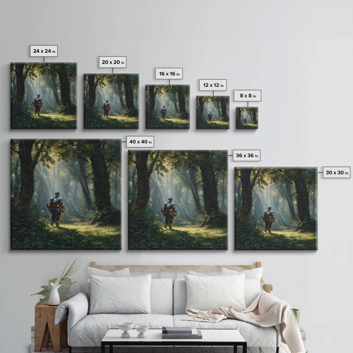Armored Knight In Sunlit Forest Wall Art, Fantasy Canvas Print, Medieval Woodland Decor For Game Room Office And Home Decor