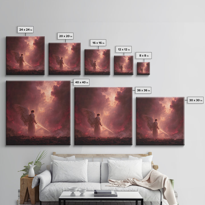 Angel Warrior With Sword Wall Art, Dark Fantasy Canvas Print, Christian Spiritual Decor, Gothic Celestial Statement Artwork