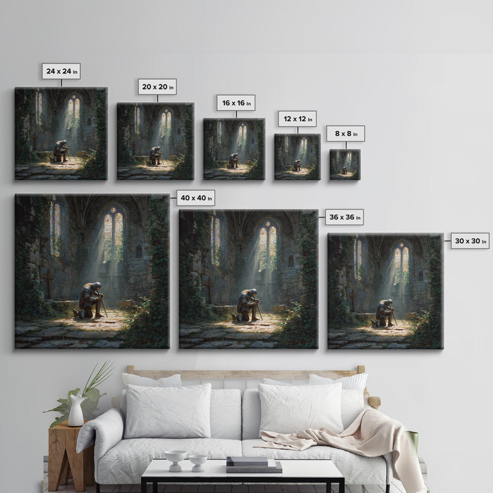 Kneeling Knight In Ruined Chapel Wall Art, Medieval Fantasy Canvas Print, Gothic Decor, Christian Artwork, Fine Art Print
