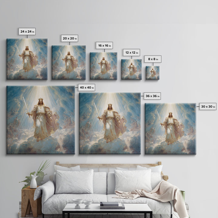 Radiant Jesus Warrior In Clouds Wall Art, Christian Framed Canvas Print, Biblical Religious Home Decor Gift For Prayer Room
