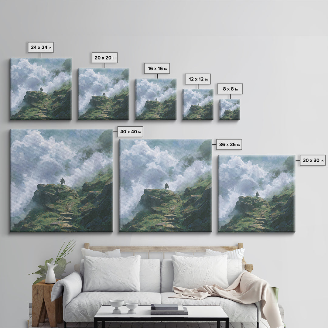 Misty Mountain Path Above The Clouds Wall Art, Fantasy Landscape Canvas Print, Adventure Decor, Nature Poster Gift For Hikers