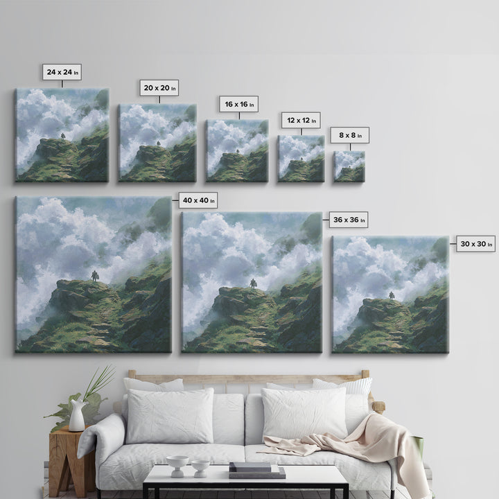 Misty Mountain Path Above The Clouds Wall Art, Fantasy Landscape Canvas Print, Adventure Decor, Nature Poster Gift For Hikers