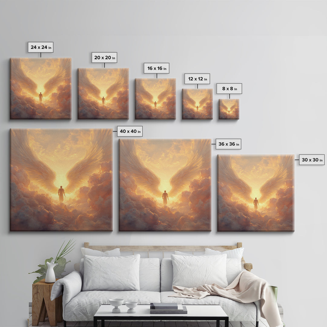 Angel Wings In Golden Clouds Canvas Print, Celestial Wall Art, Spiritual Heaven Decor, Guardian Angel Gift For Her, Nursery Wall Decor
