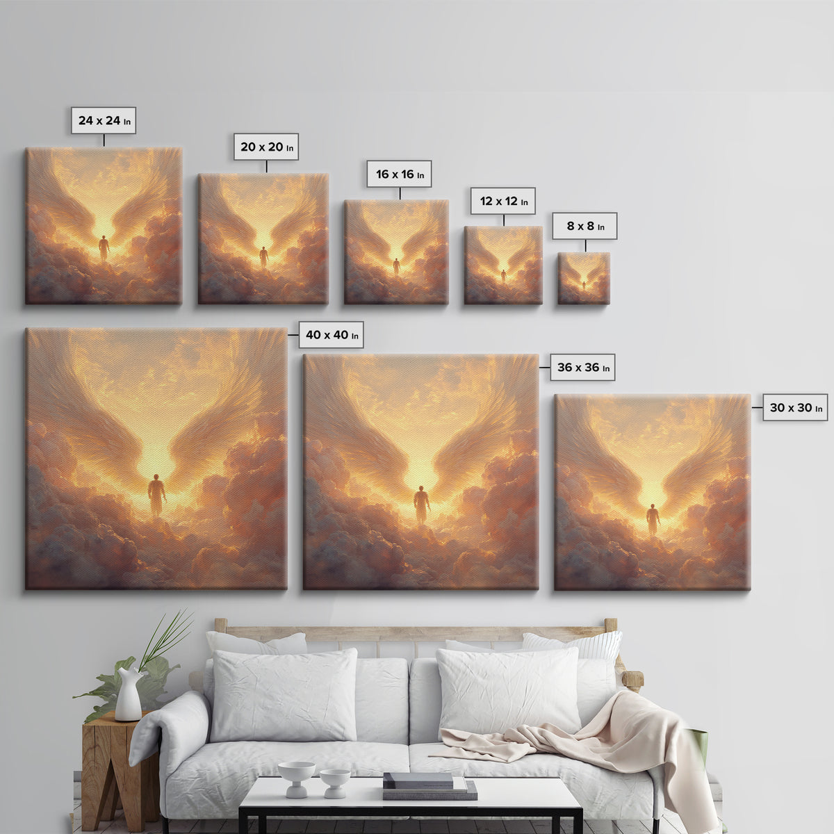 Angel Wings In Golden Clouds Canvas Print, Celestial Wall Art, Spiritual Heaven Decor, Guardian Angel Gift For Her, Nursery Wall Decor