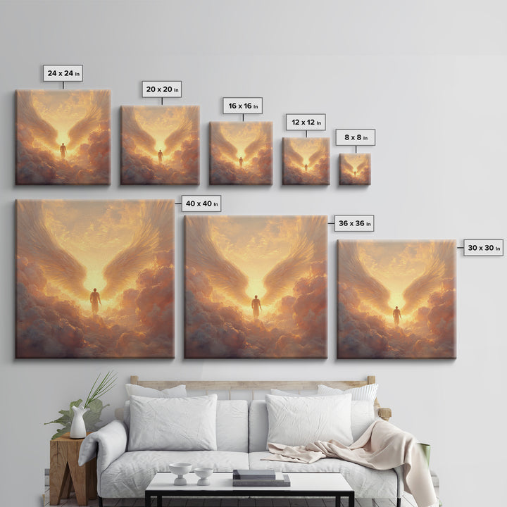 Angel Wings In Golden Clouds Canvas Print, Celestial Wall Art, Spiritual Heaven Decor, Guardian Angel Gift For Her, Nursery Wall Decor
