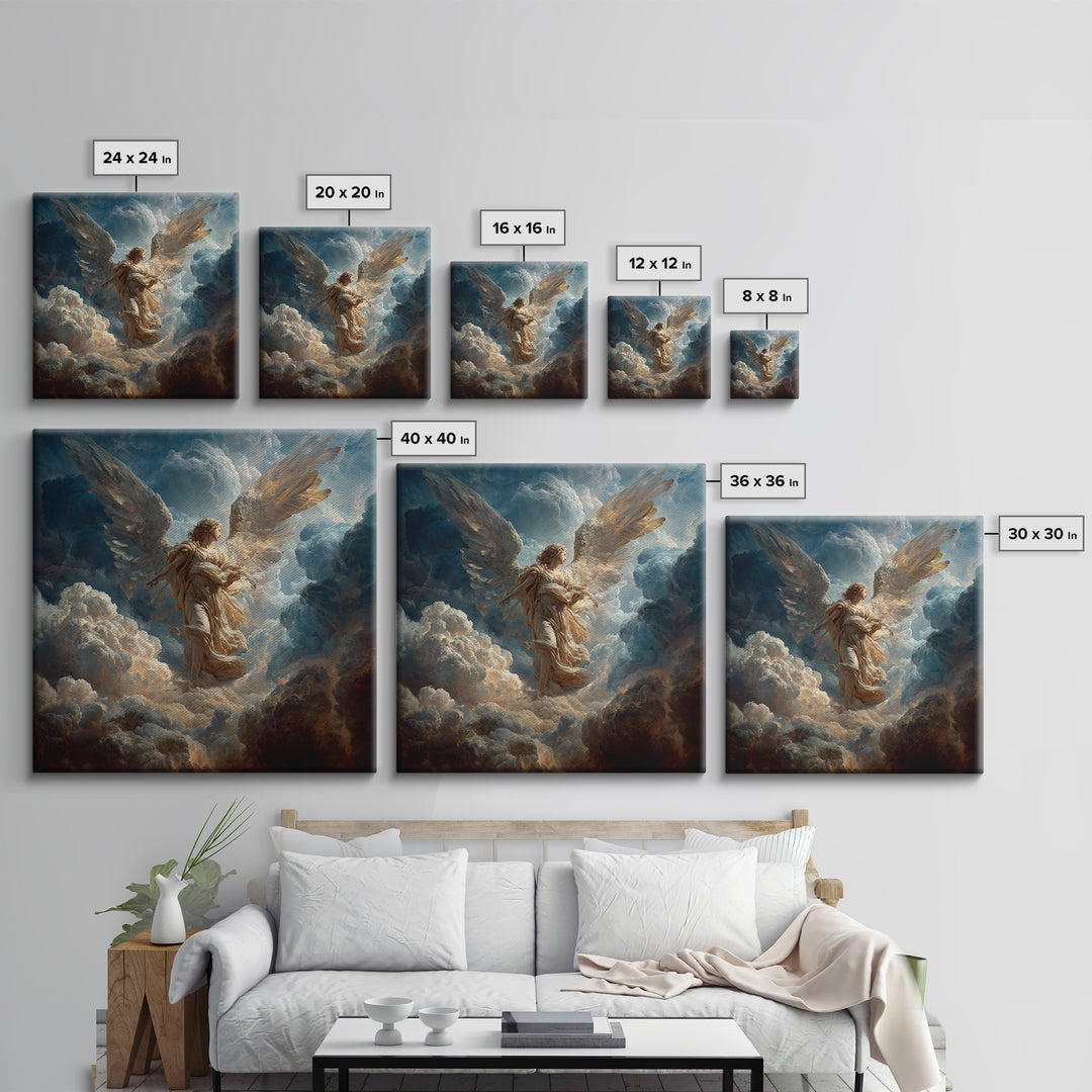 Heavenly Angel In Storm Clouds Wall Art, Dramatic Celestial Fine Art Print, Christian Decor, Spiritual Gift For Her, Large Canvas Print
