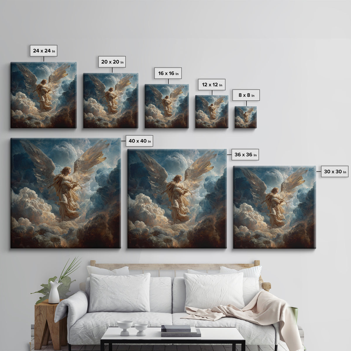 Heavenly Angel In Storm Clouds Wall Art, Dramatic Celestial Fine Art Print, Christian Decor, Spiritual Gift For Her, Large Canvas Print