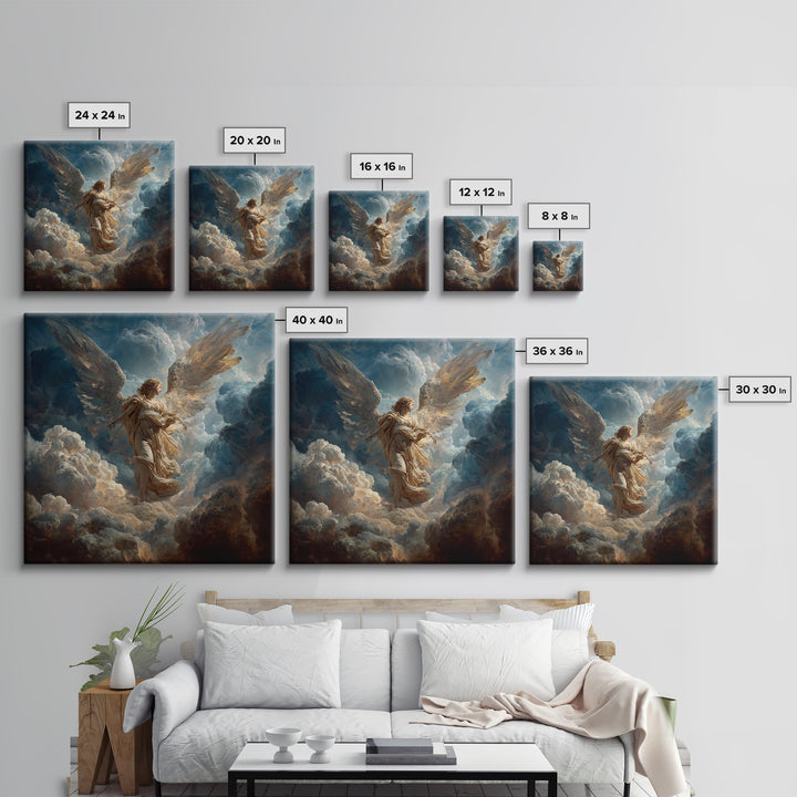 Heavenly Angel In Storm Clouds Wall Art, Dramatic Celestial Fine Art Print, Christian Decor, Spiritual Gift For Her, Large Canvas Print