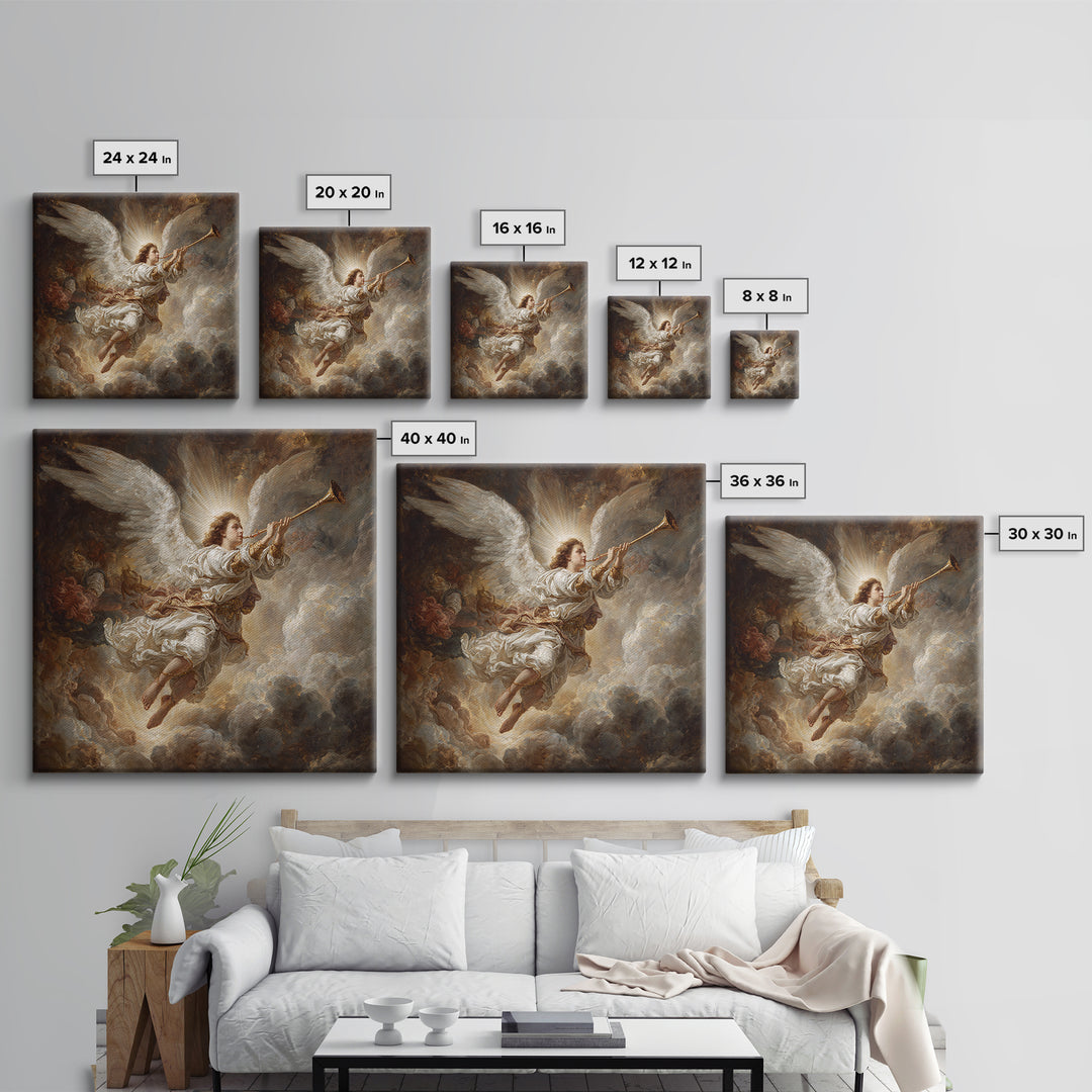 Baroque Angel Trumpet Wall Art, Celestial Religious Painting, Renaissance Inspired Decor, Christian Gift, Fine Art Print