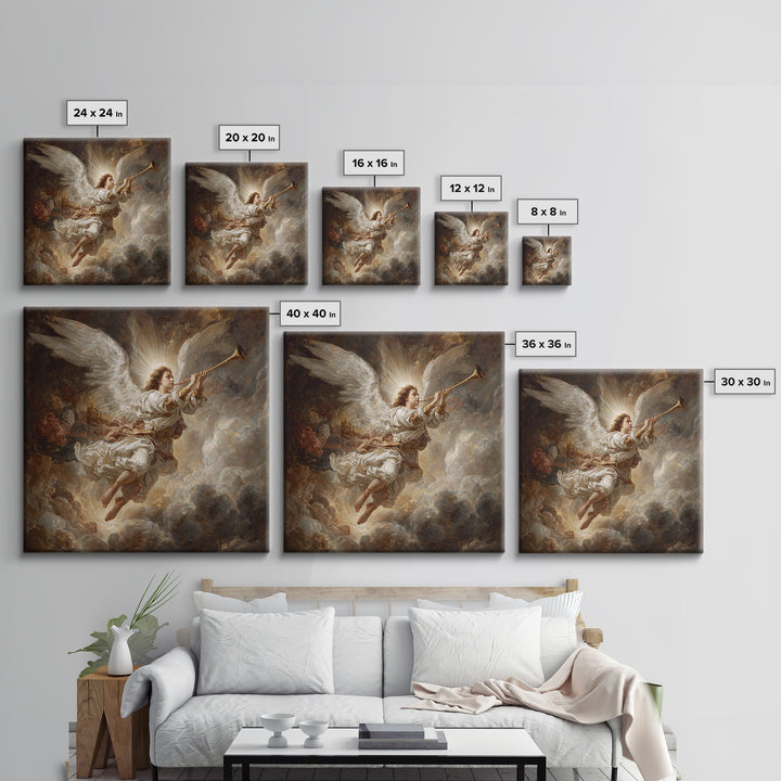 Baroque Angel Trumpet Wall Art, Celestial Religious Painting, Renaissance Inspired Decor, Christian Gift, Fine Art Print