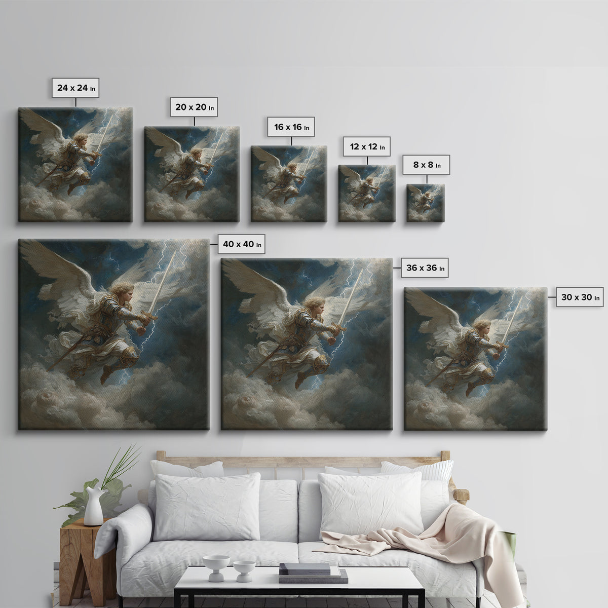 Archangel Warrior With Lightning Sword Canvas Print, Dramatic Christian Wall Art, Fantasy Angel Decor, Spiritual Gift For Him