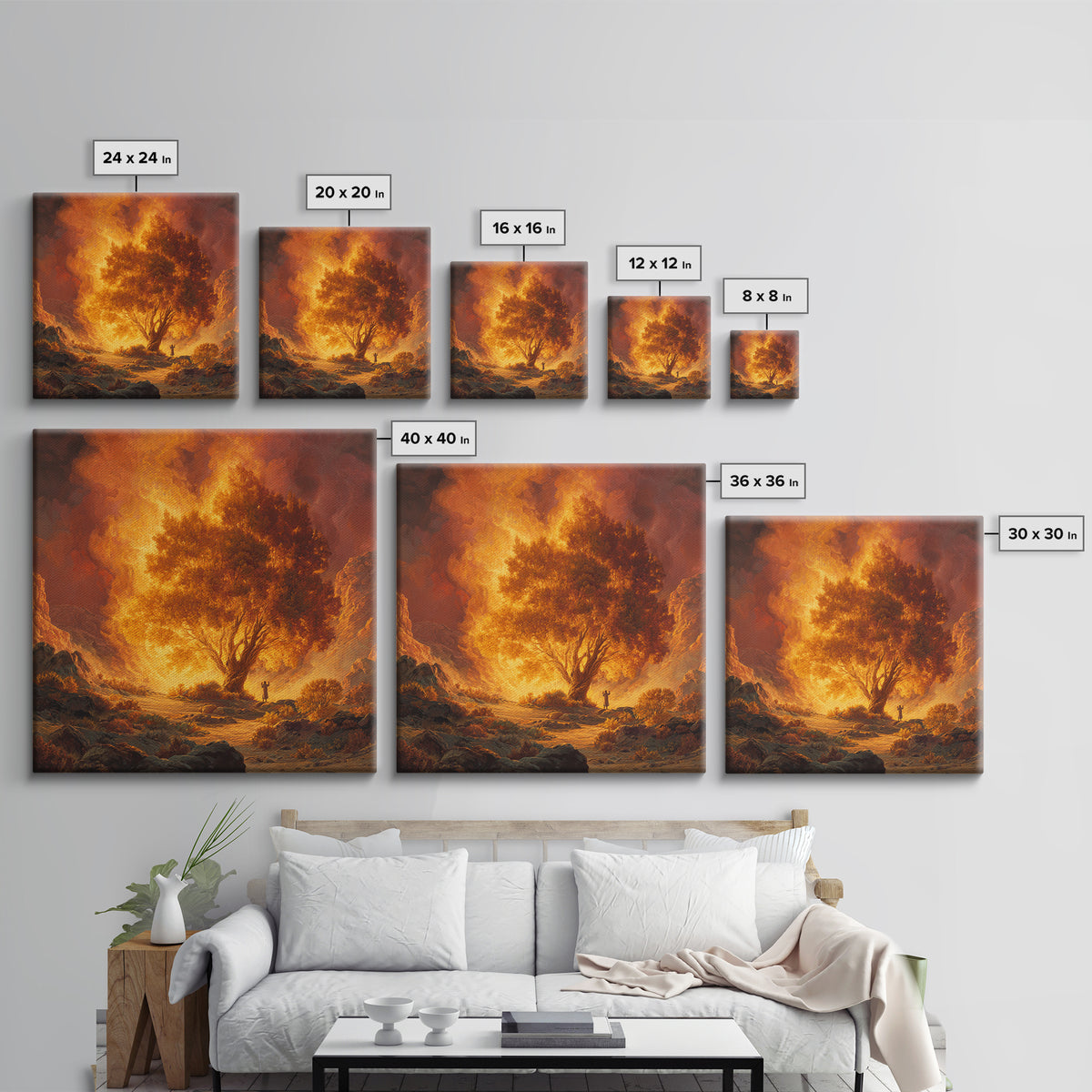 Fiery Burning Bush In Desert Wall Art, Biblical Christian Canvas Print, Spiritual Landscape Decor, Religious Housewarming Gift