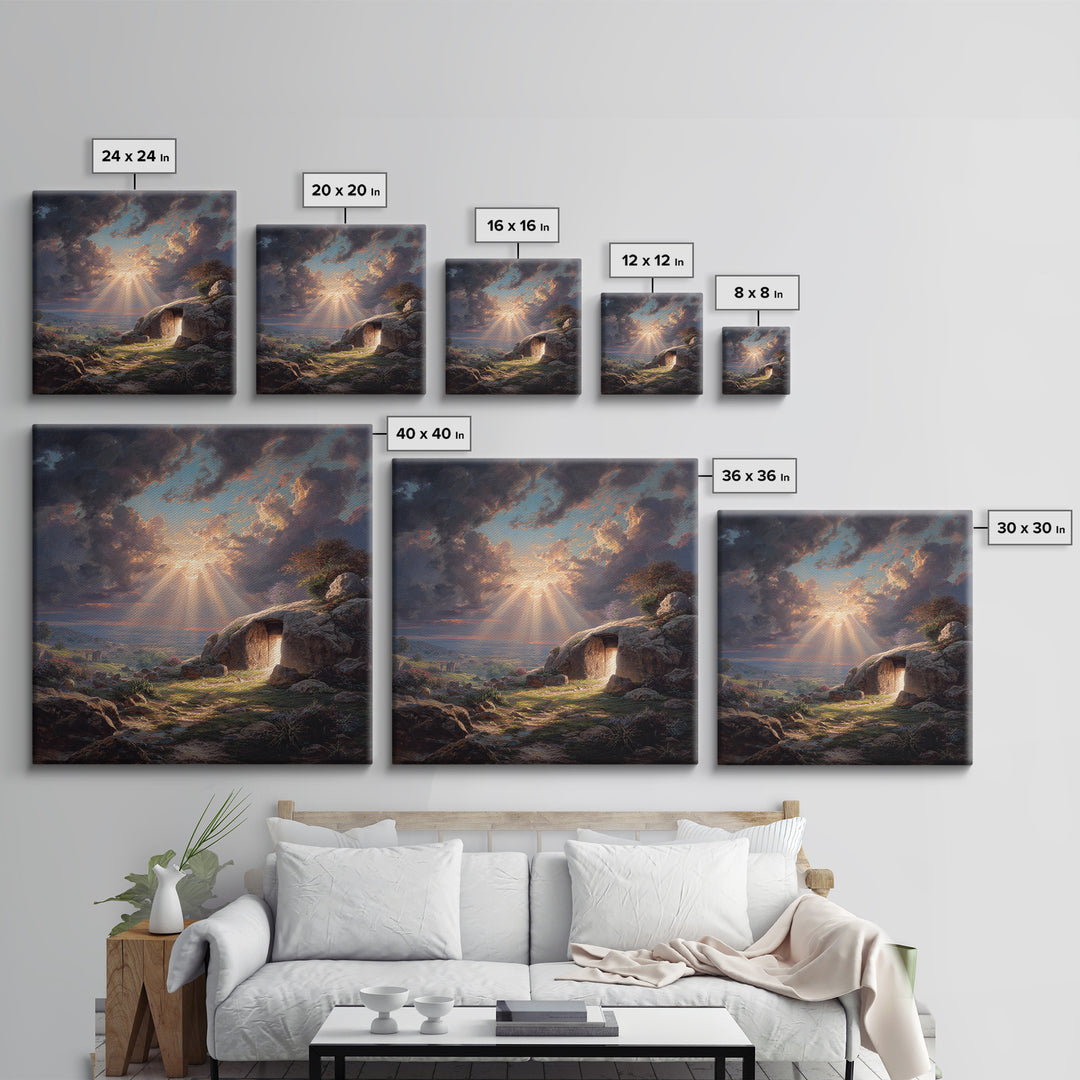 Empty Tomb Resurrection Wall Art, Christian Landscape Canvas Print, Easter Decor, Bible Story Gift, Inspirational Home Decor
