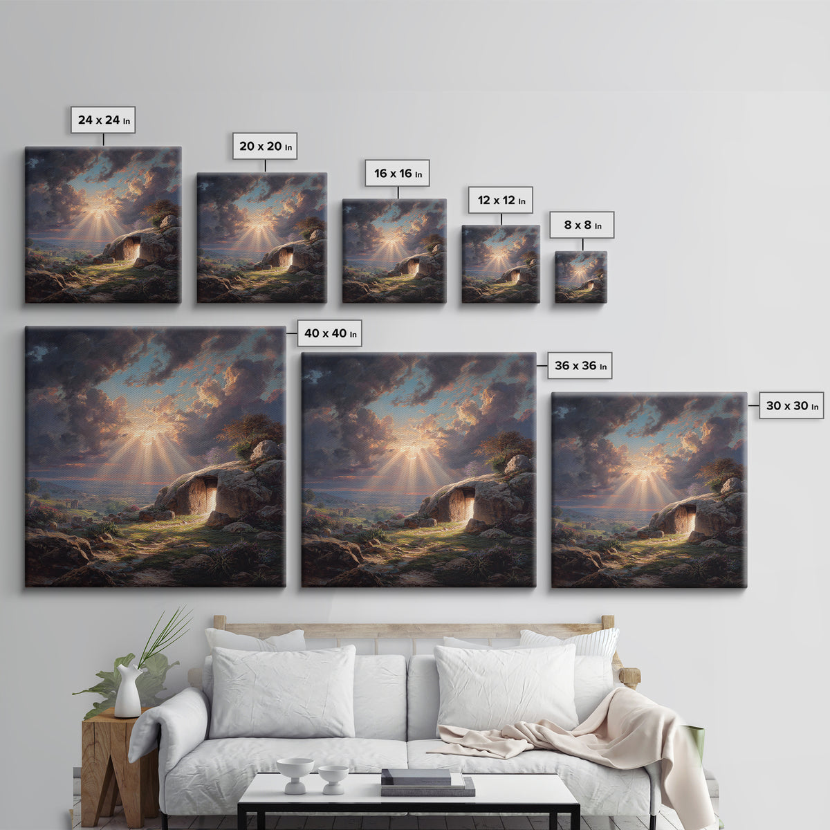 Empty Tomb Resurrection Wall Art, Christian Landscape Canvas Print, Easter Decor, Bible Story Gift, Inspirational Home Decor