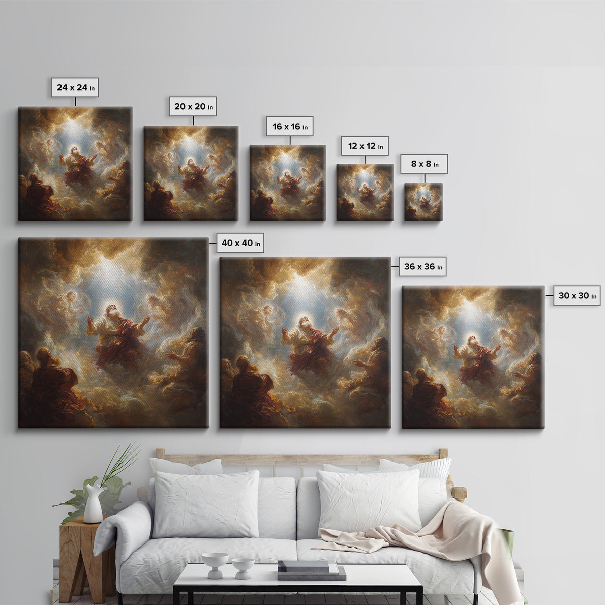 Biblical Prophet Ascending In Golden Clouds Framed Canvas Print, Christian Wall Art, Religious Home Decor, Prayer Room Gift