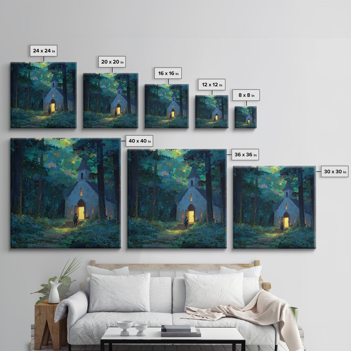 Glowing Chapel In Enchanted Forest Wall Art, Whimsical Christian Canvas Print, Fairy Tale Decor, Kids Room Art, Nursery Decor