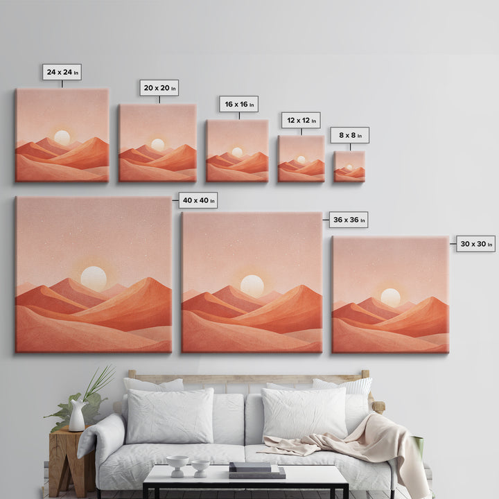 Blush Desert Mountains Sunrise Wall Art, Warm Terracotta Landscape Canvas Print, Modern Boho Living Room Decor Above Bed