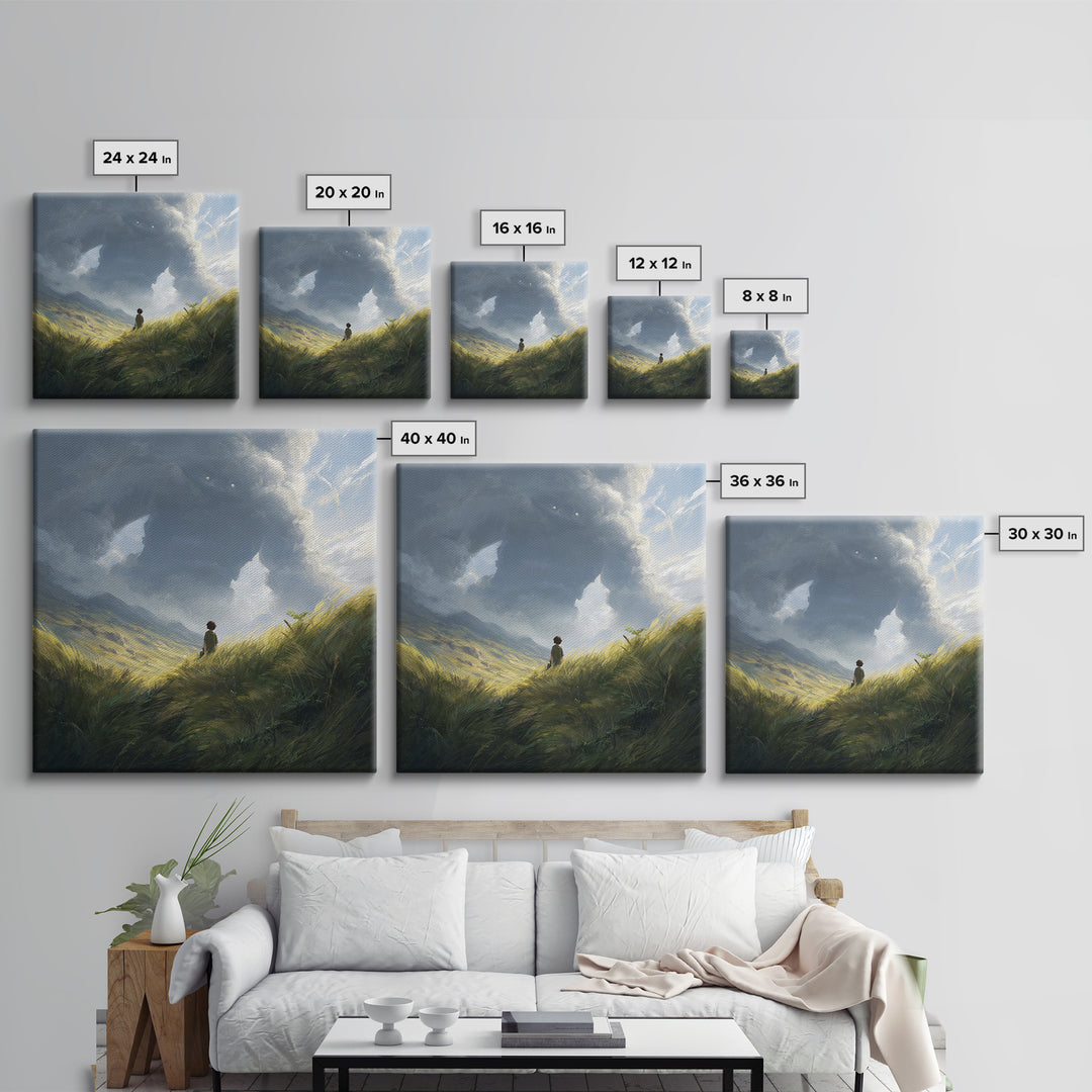 Lone Wanderer In Stormy Mountain Valley Wall Art, Fantasy Landscape Painting, Moody Nature Decor, Large Canvas Print, Home Decor