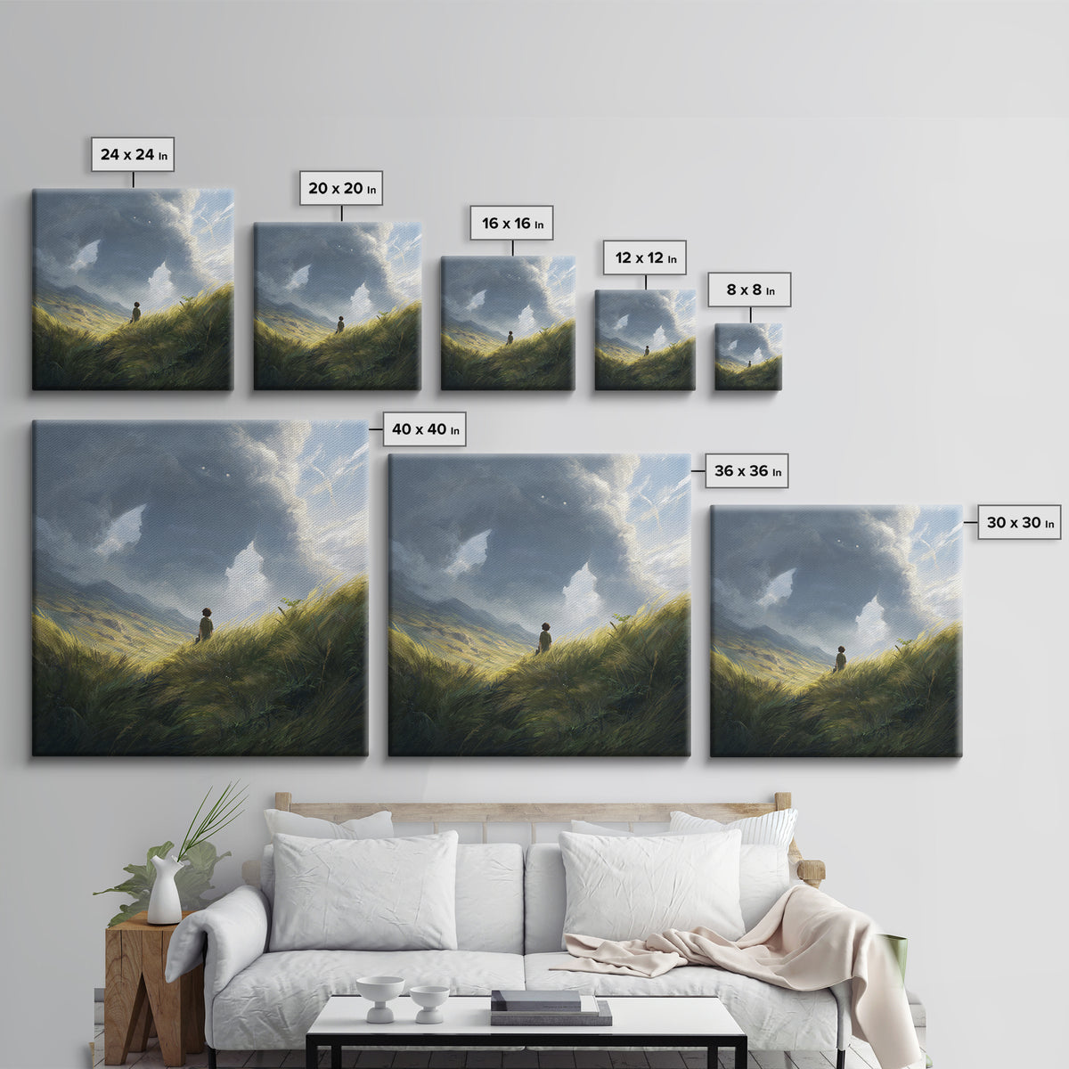 Lone Wanderer In Stormy Mountain Valley Wall Art, Fantasy Landscape Painting, Moody Nature Decor, Large Canvas Print, Home Decor