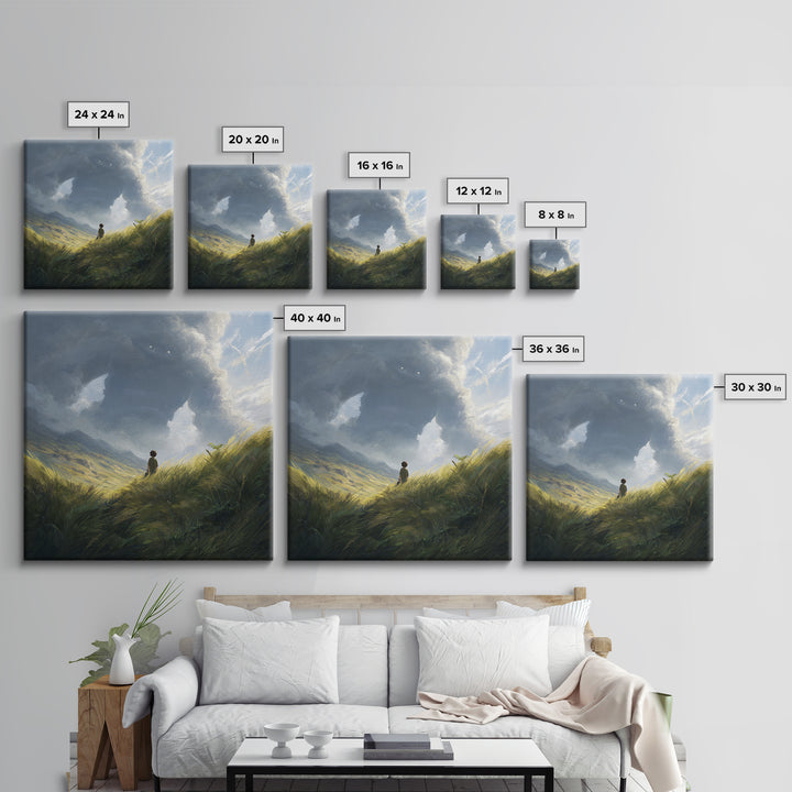 Lone Wanderer In Stormy Mountain Valley Wall Art, Fantasy Landscape Painting, Moody Nature Decor, Large Canvas Print, Home Decor