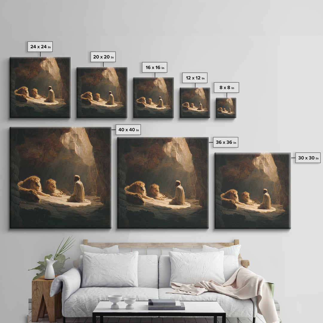 Daniel With Lions In Cave Wall Art, Biblical Christian Canvas Print, Jesus Artwork, Religious Home Decor Gift For Prayer Room