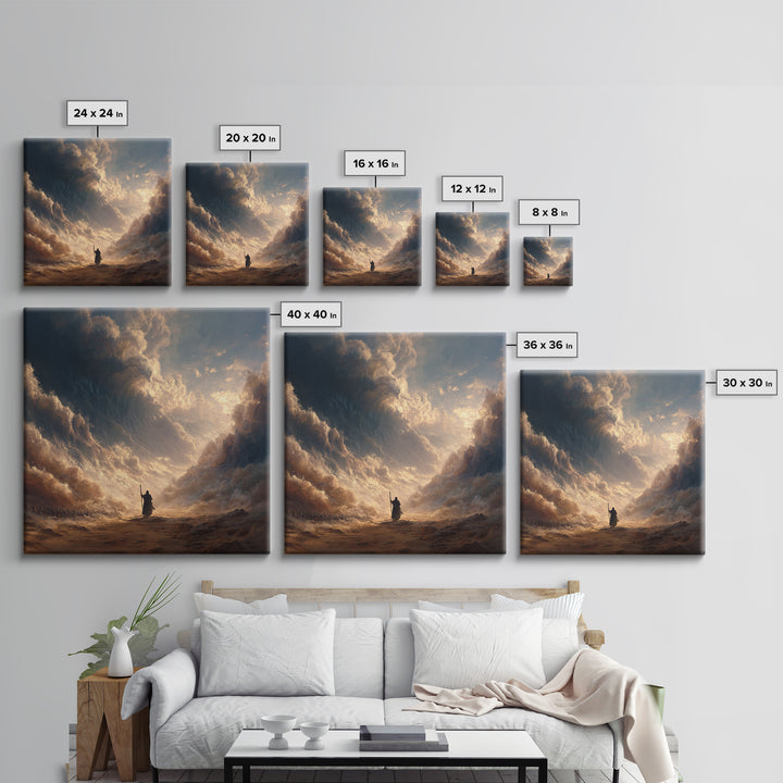 Biblical Sea Parting Prophet In Golden Storm Wall Art, Christian Canvas Print, Dramatic Religious Housewarming Gift Home Decor