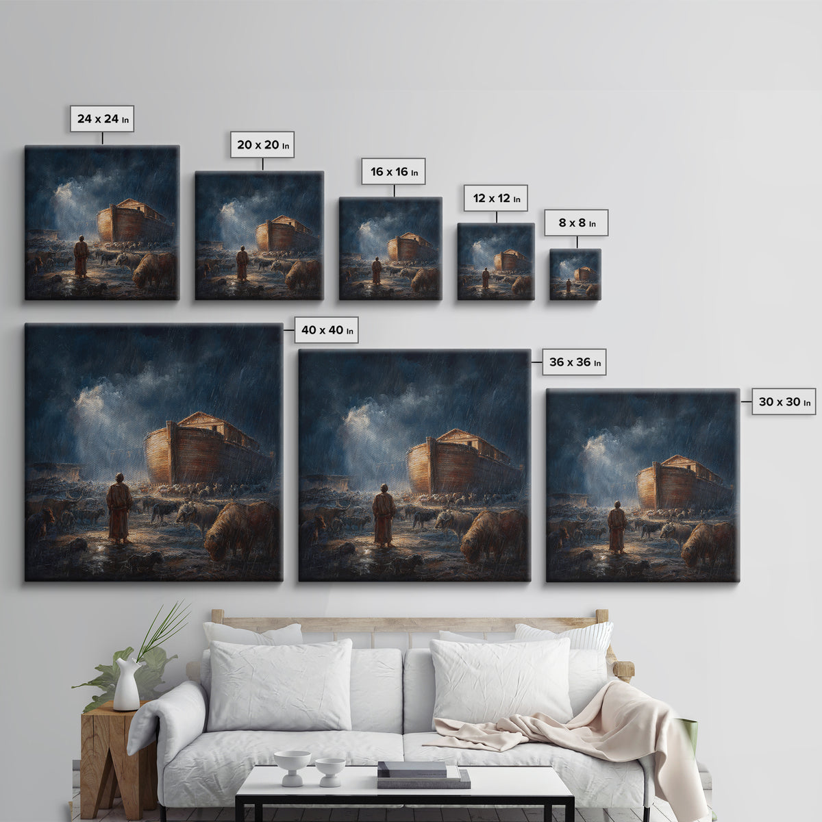 Noahs Ark In Stormy Rain With Animals Canvas Print, Biblical Wall Art, Christian Decor, Dramatic Nursery Or Living Room Art