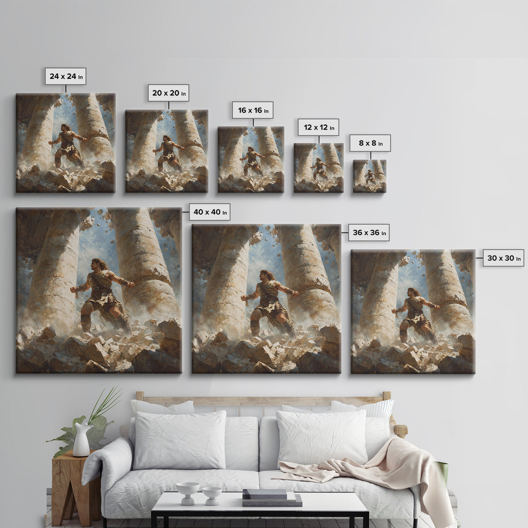 Heroic Warrior Among Crumbling Columns Wall Art, Fantasy Canvas Print, Ancient Ruins Decor, Mythology Artwork Gift For Him