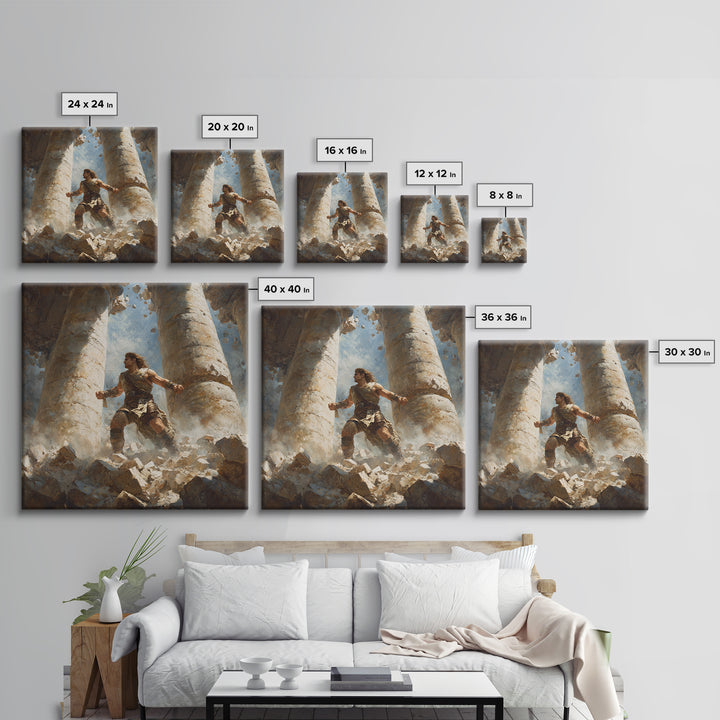 Heroic Warrior Among Crumbling Columns Wall Art, Fantasy Canvas Print, Ancient Ruins Decor, Mythology Artwork Gift For Him