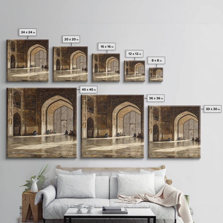 Ornate Mosque Interior Prayer Wall Art, Islamic Architecture Canvas Print, Ramadan Decor, Spiritual Home Decor, Muslim Gift
