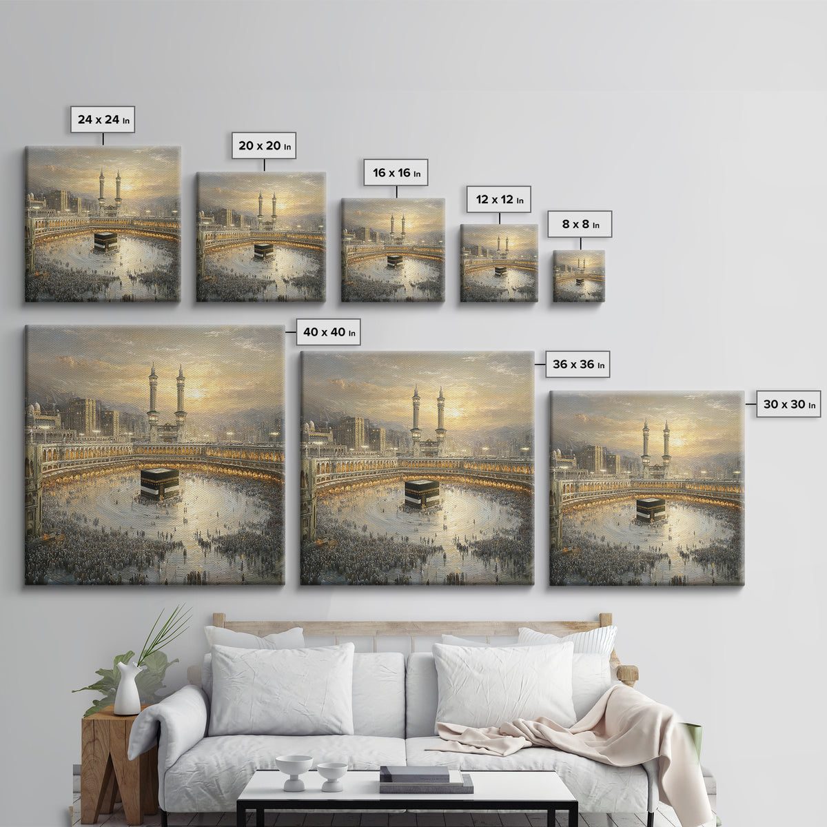 Golden Mecca Kaaba Pilgrimage Canvas Print, Islamic Wall Art, Masjid Al Haram Decor, Spiritual Muslim Gift For Home And Prayer Room