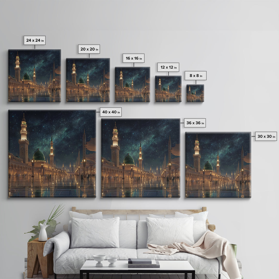 Starry Mosque Courtyard At Night Canvas Print, Islamic Architecture Wall Art, Celestial Decor, Muslim Home Decor Gift Idea