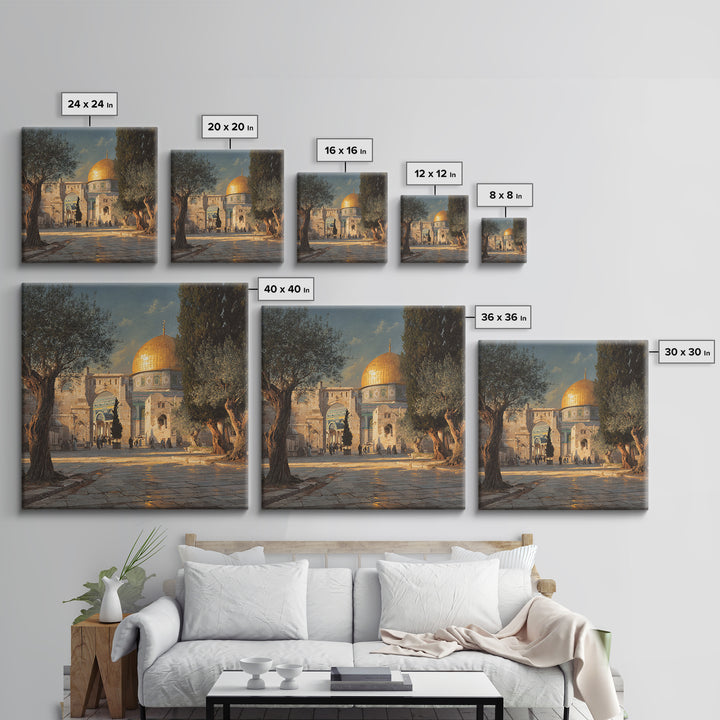 Golden Dome Of The Rock Courtyard Wall Art, Jerusalem Islamic Architecture, Olive Tree Landscape, Travel Poster, Spiritual Decor