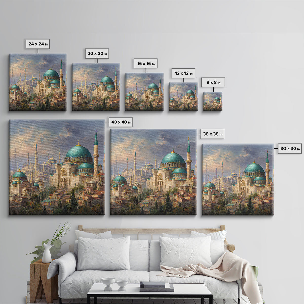 Turquoise Domed Istanbul Mosque Canvas Print, Islamic Architecture Wall Art, Middle Eastern Decor, Elegant Travel Poster
