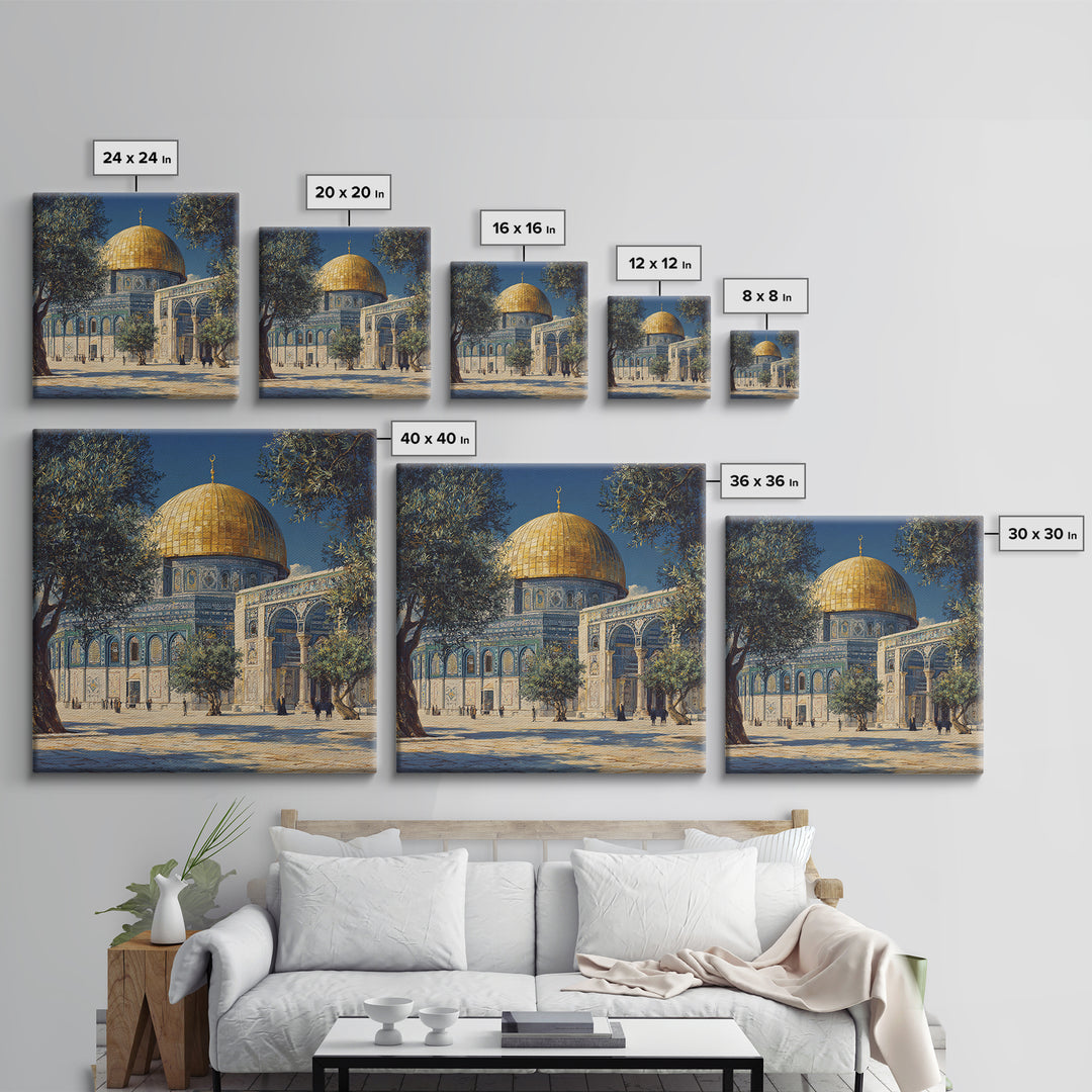 Golden Dome Jerusalem Courtyard Wall Art, Islamic Architecture Canvas Print, Mosque Decor, Middle Eastern Travel Poster Print