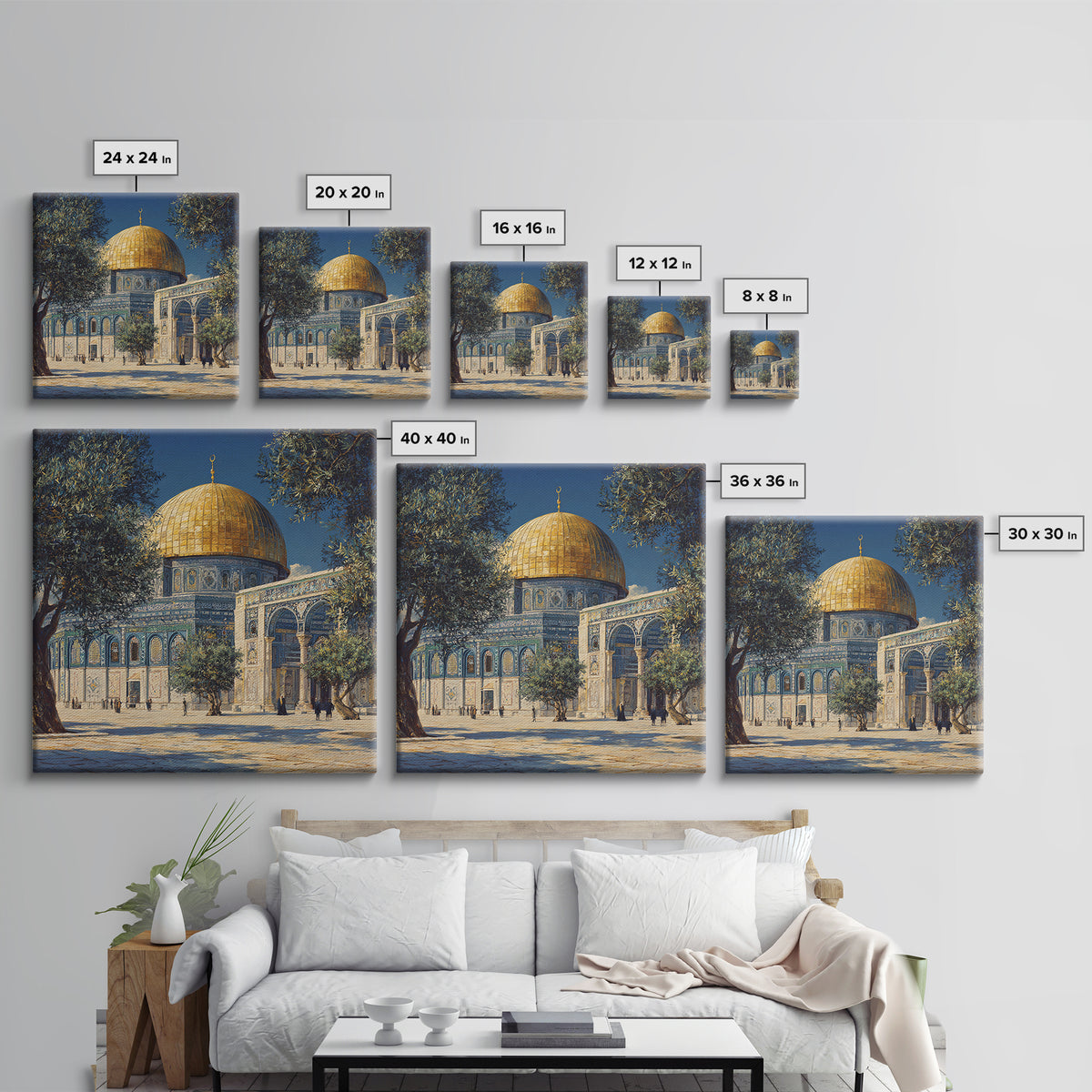 Golden Dome Jerusalem Courtyard Wall Art, Islamic Architecture Canvas Print, Mosque Decor, Middle Eastern Travel Poster Print