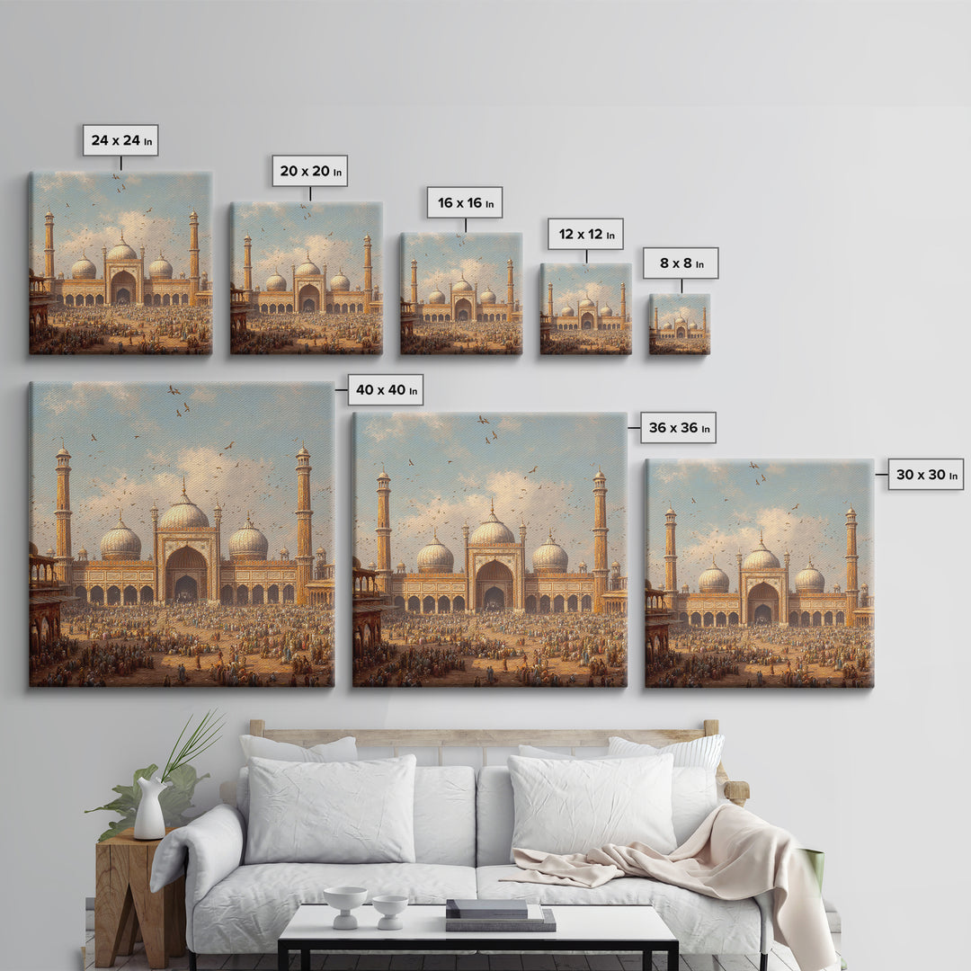 Grand Mosque Courtyard Framed Canvas Print, Islamic Architecture Wall Art, Spiritual Home Decor, Eid Gift, Living Room Art