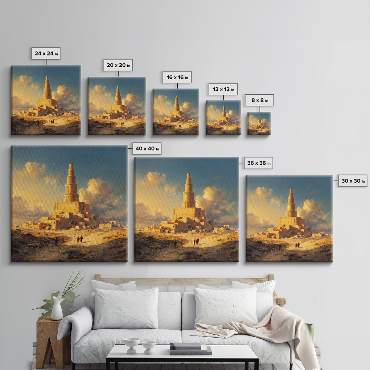 Golden Desert Tower Of Babylon Canvas Print, Ancient Middle Eastern Landscape Wall Art For Living Room, Office Decor Gift