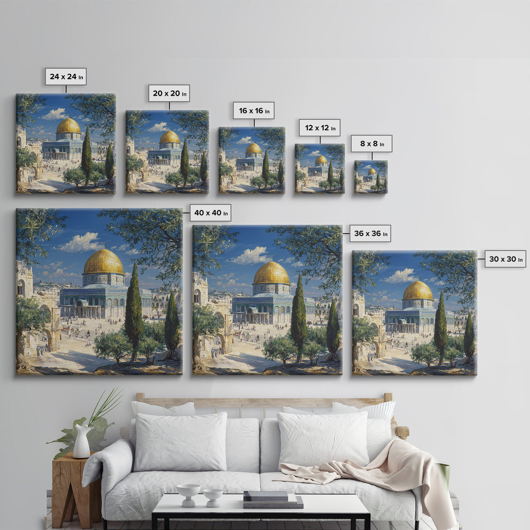 Golden Dome Of The Rock Jerusalem Canvas Print, Islamic Architecture Painting, Holy Land Travel Poster, Prayer Room Decor