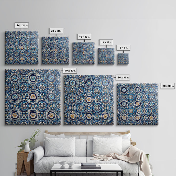 Blue Moroccan Zellige Tile Pattern Wall Art, Geometric Wall Decor, Islamic Home Decor, Mediterranean Canvas Print For Entryway